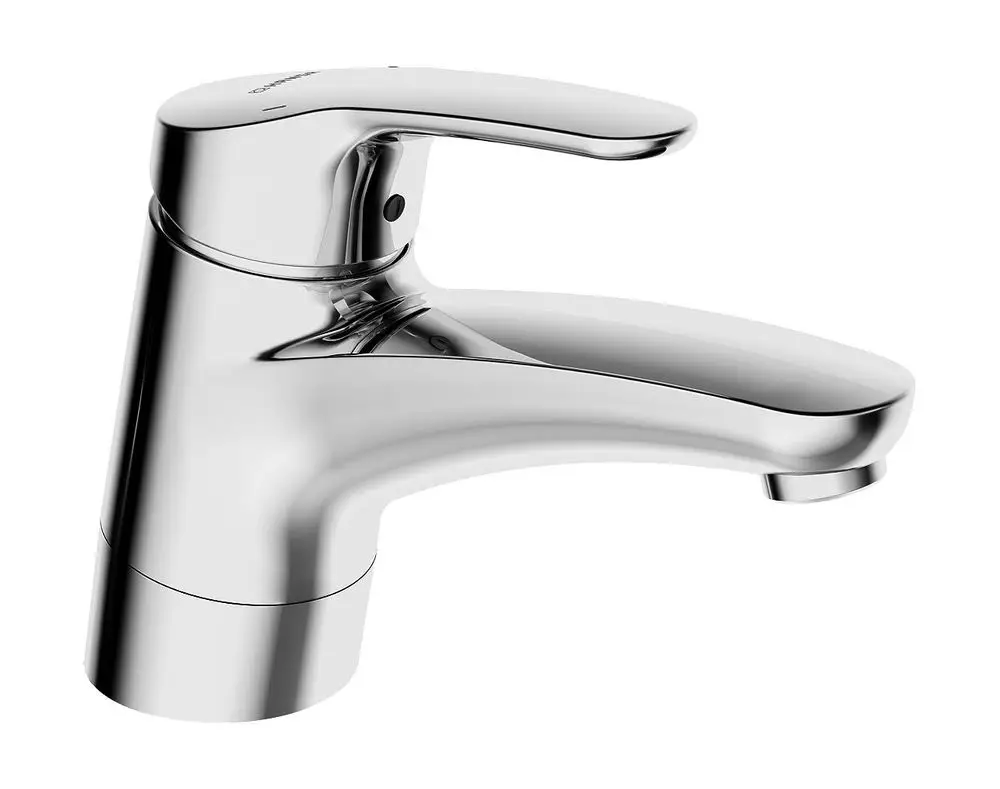Einhebelmischer für das Waschbecken in Chromoptik von HANSA, mit ergonomischem Hebel und mittiger Ausladung, konzipiert für Standardinstallationen.